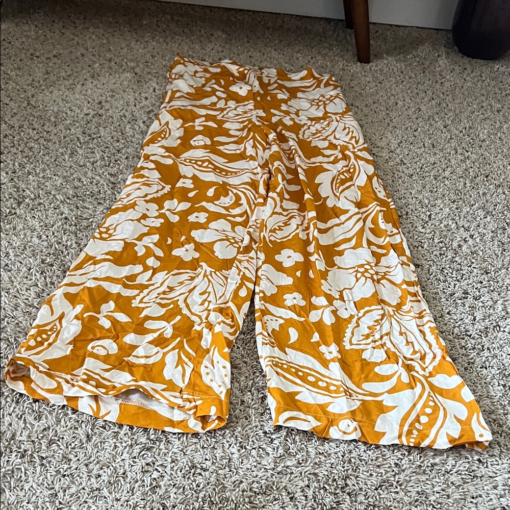 Lulu's Mustard and White Floral Boot Cut Pants